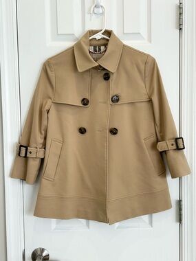 Rare 1950’s style A-Line 3/4 Sleeve Tan Women’s Cropped Trench Coat Sz S EUC